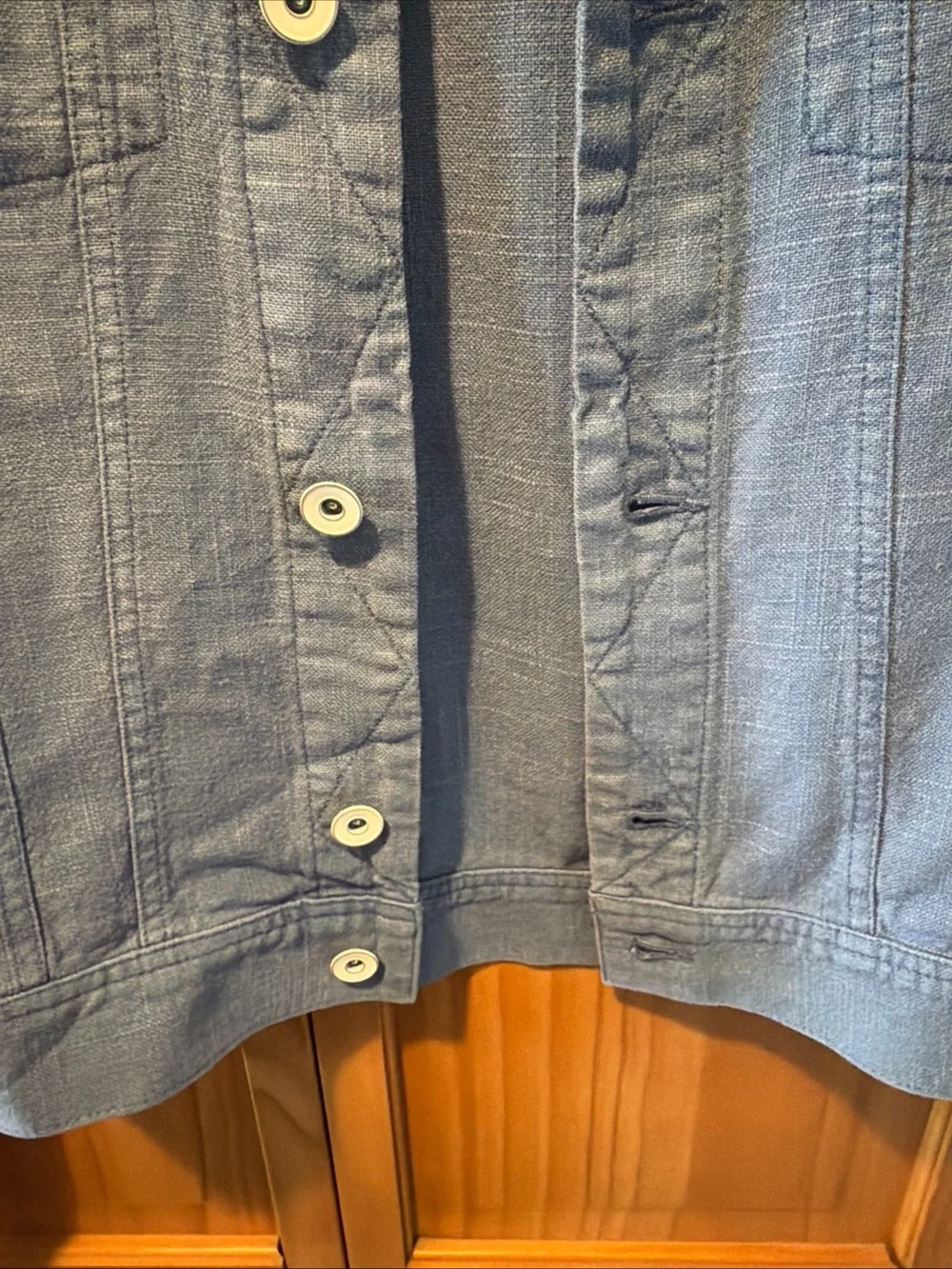 Soft Surroundings Light Blue Denim Jacket with Crochet Sleeves